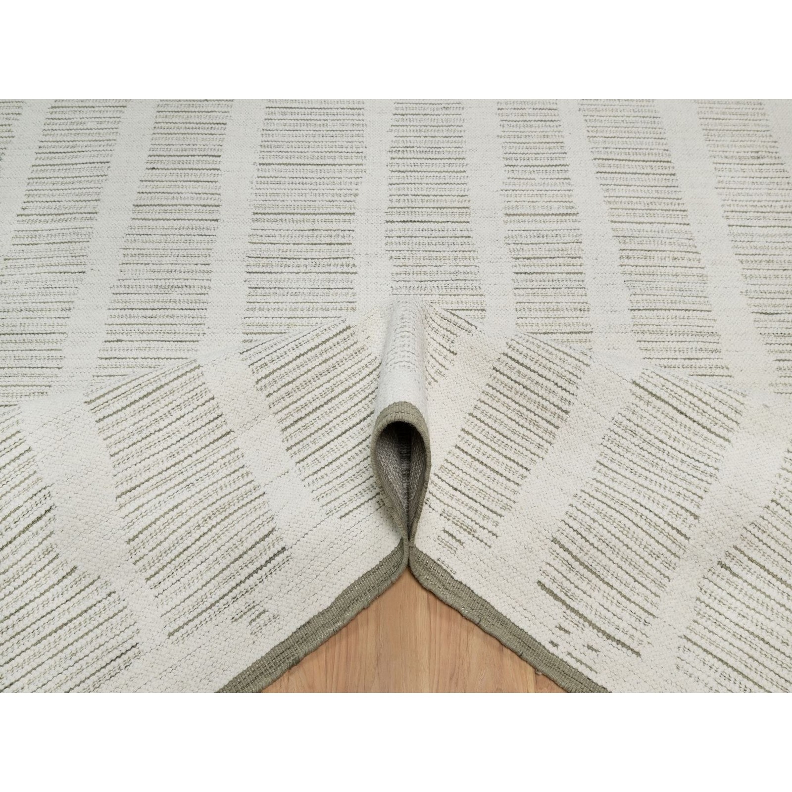 12’x15′ Ivory Hand Woven XL Rug Flat Weave with Pile Undyed Natural Wool R91742