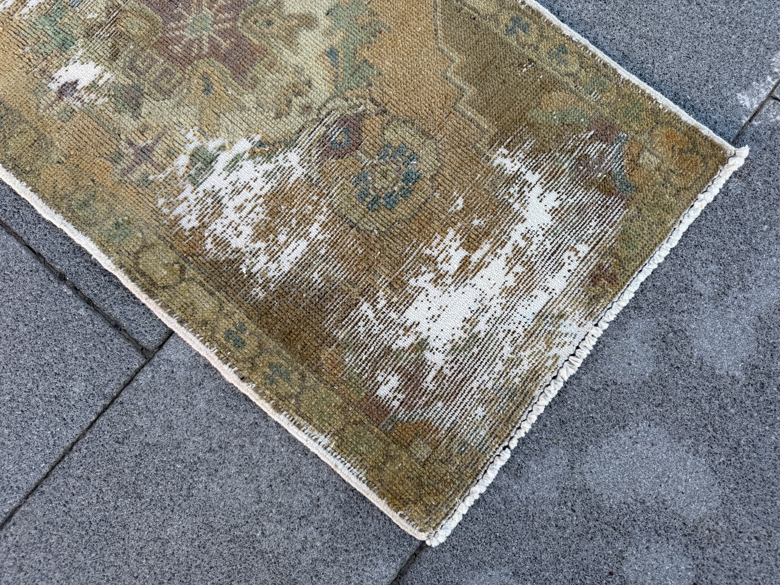 Vintage Turkish Rug 1.6×3.1 ft Olive Green Distressed Anatolian Accent Rug Wool