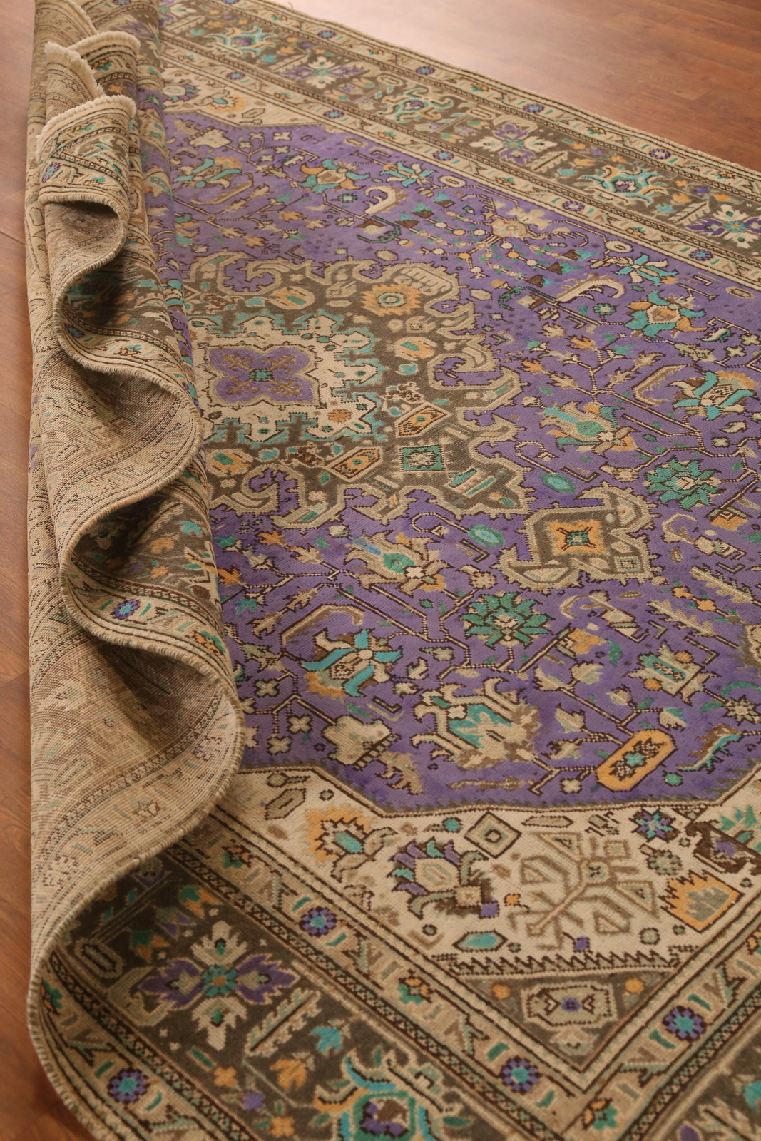 Purple Over-Dyed Wool Floral Living Room Area Rug Vintage Traditional Rug 7×10