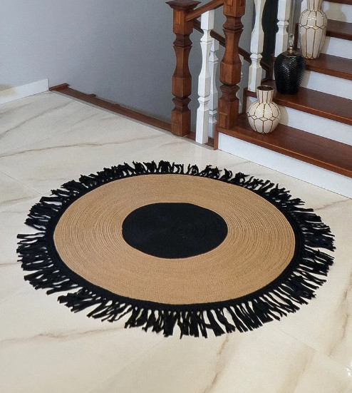 Rug 100% Natural Jute & cotton Braided Style Carpet Modern Rustic Boho Area Rug