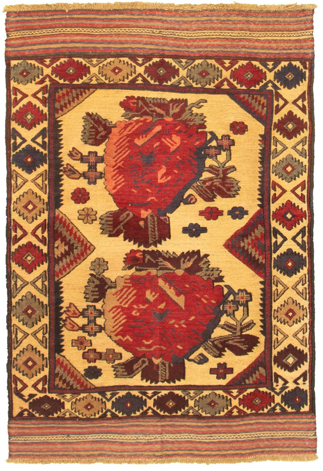 Traditional Hand-knotted Area Rug 4’0″ x 5’10” Beige, Dark Red Oriental Carpet