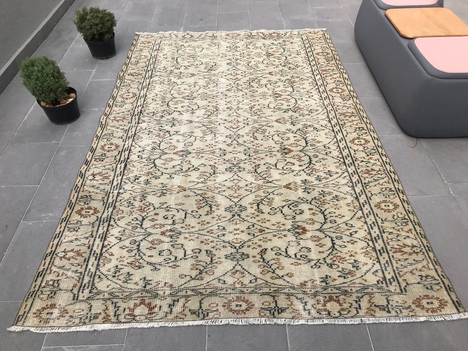Vintage 5,4×8,4 ft Rug, Turkish Large Rug, Brown Animal Print Rug