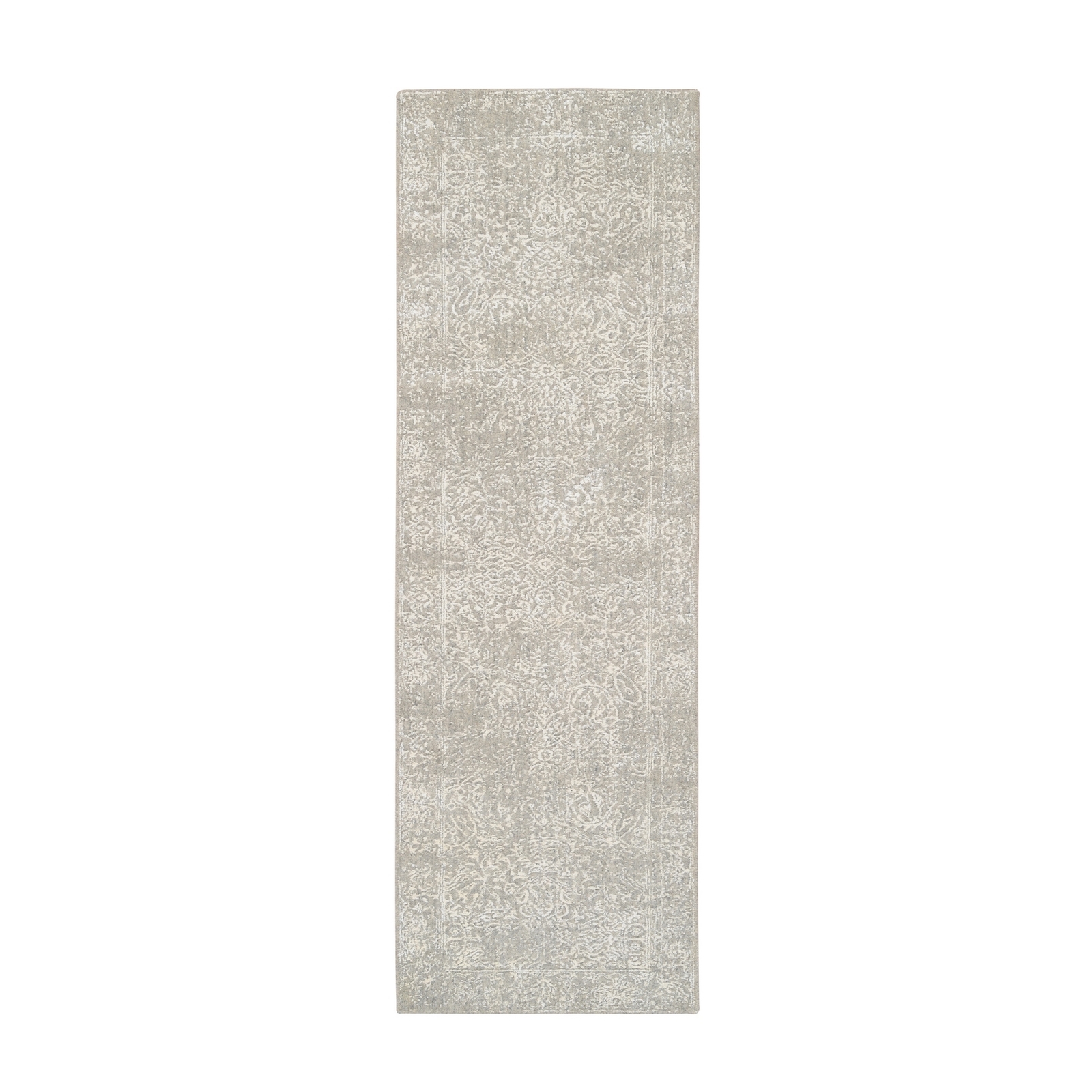 2’6″x8′ Beige Wool and Silk Hand Loomed Fine Jacquard Runner Rug R63280