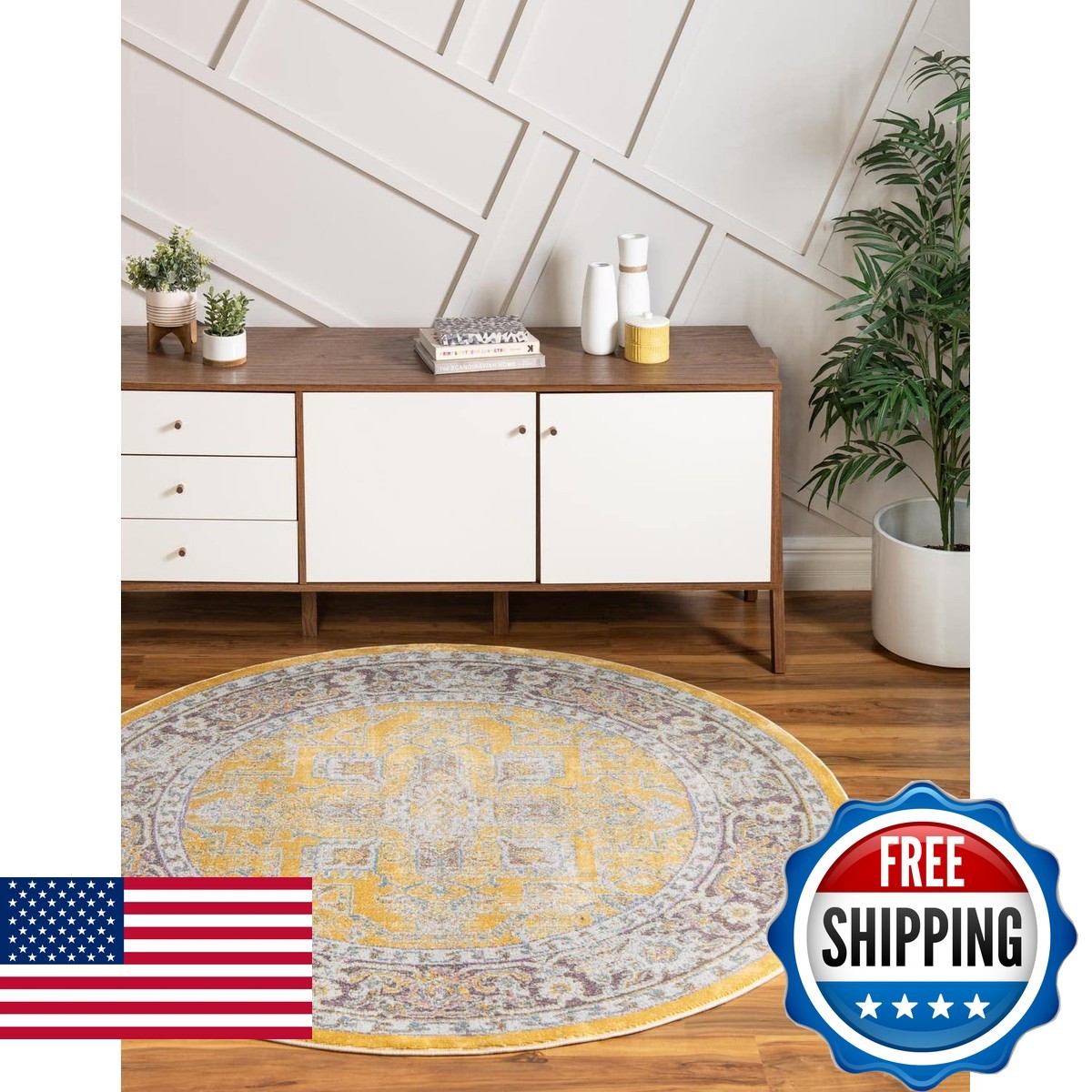 Unique Loom Baracoa Collection Area Rug – 3 3 Round Yellow/ Ivory 3167082