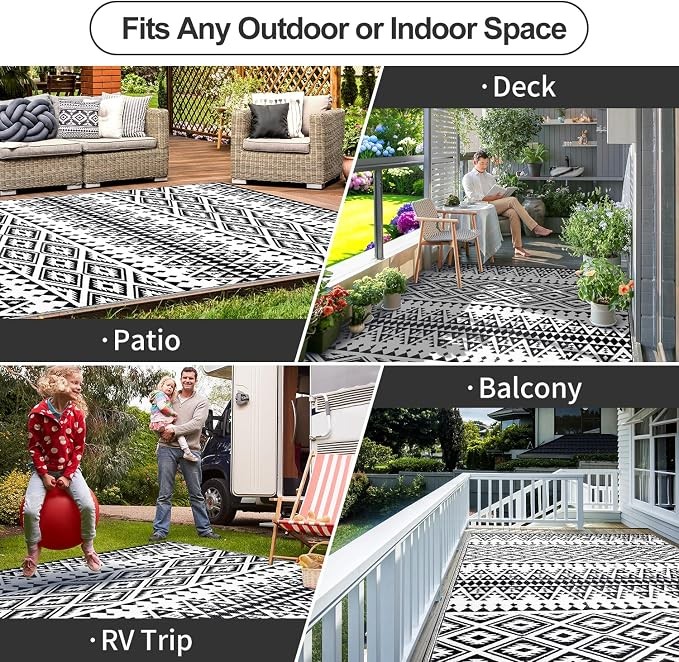 Waterproof Outdoor Rug 5x8ft Bohemia Reversible Plastic