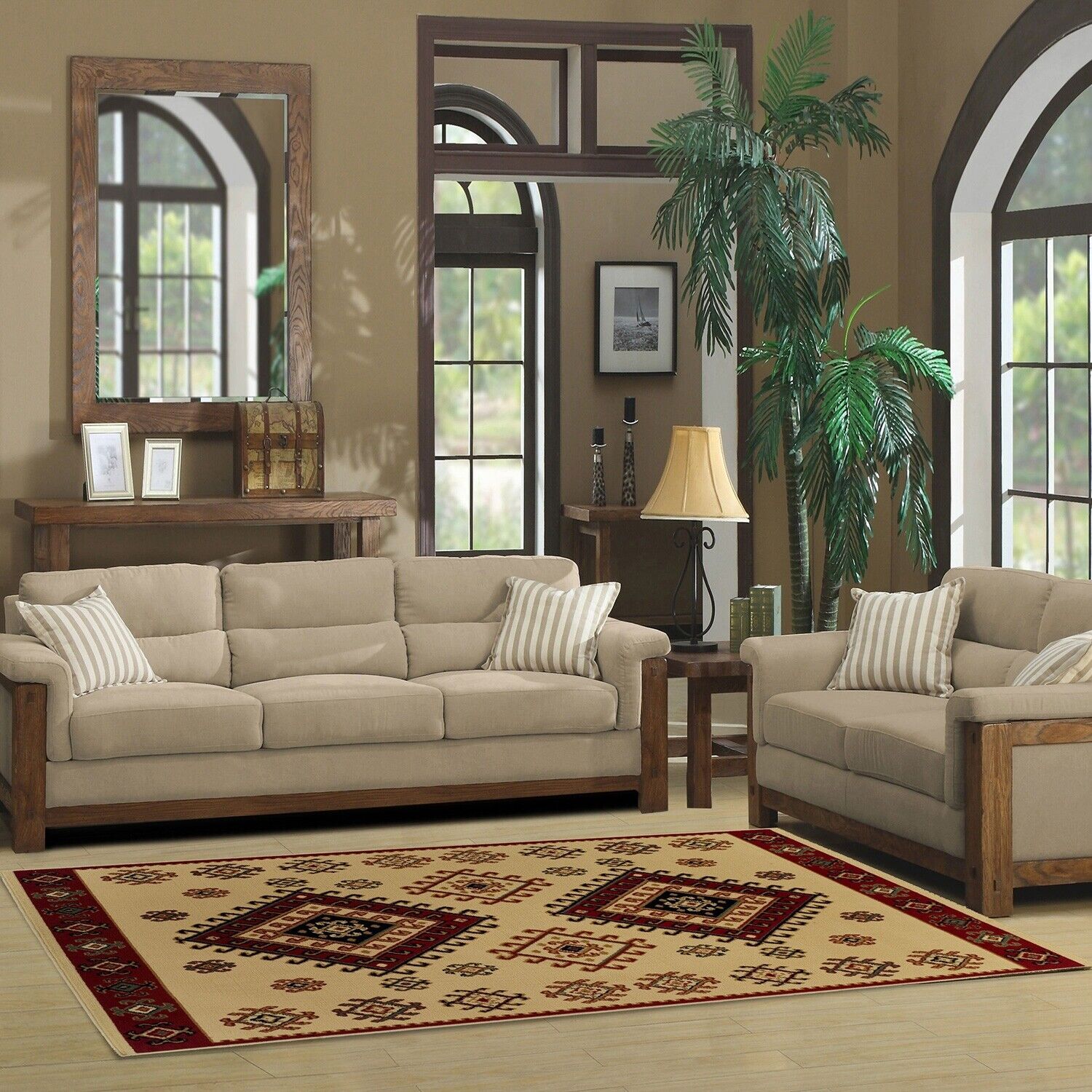 Santa Fe Geometric Floral Power-Loomed Repels Moisture Stain Resistant Area Rug