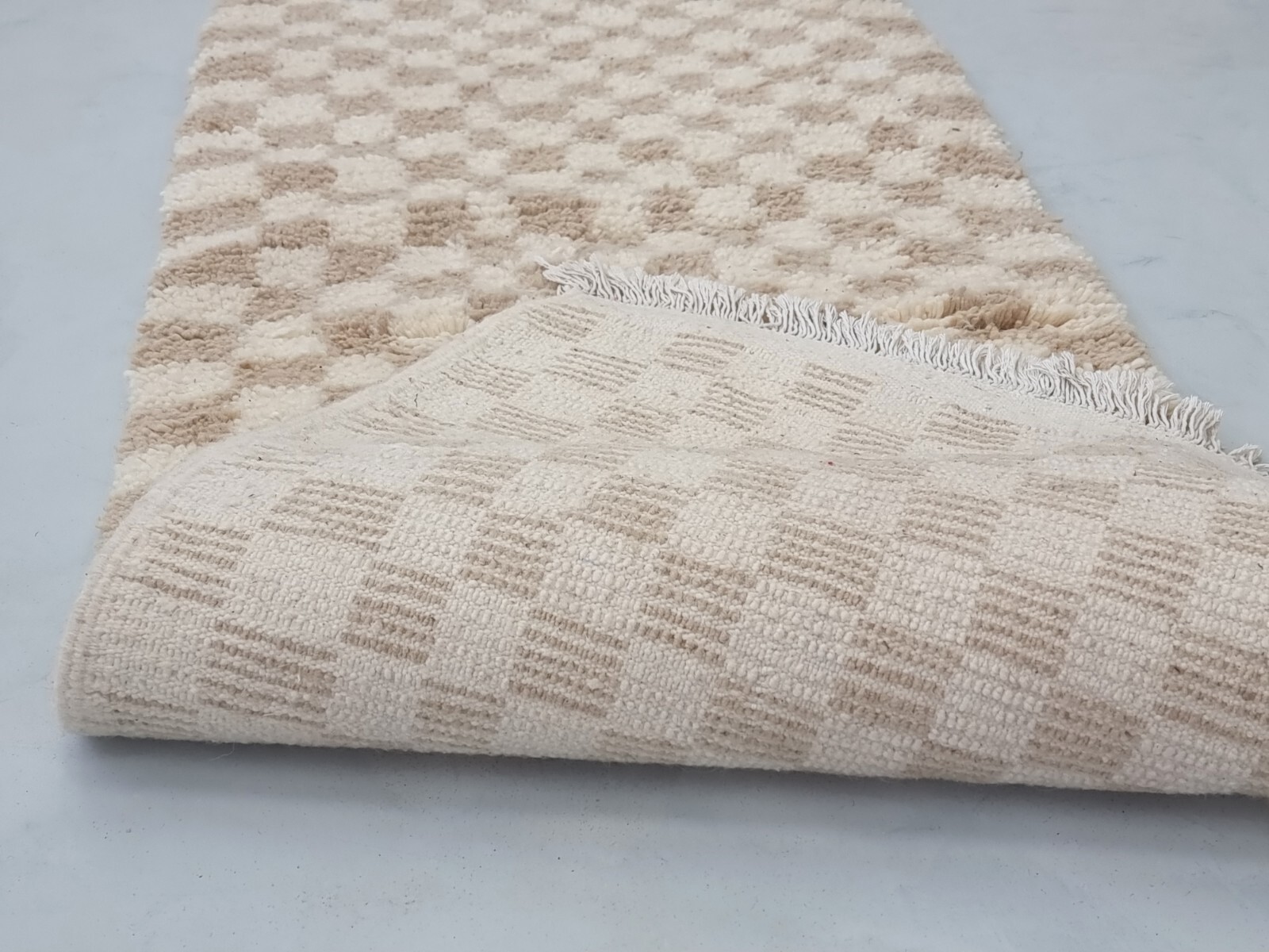 Moroccan Beniouarain Handmade Rug 2’3×6’1 Berber Checkered Brown Wool tribal Rug