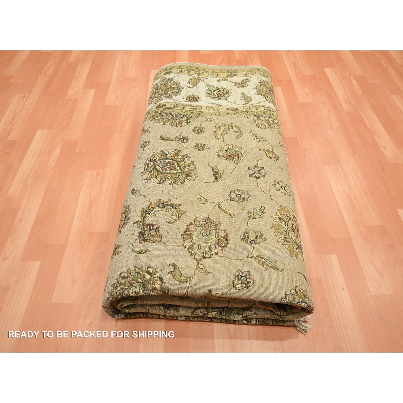 7’8″ x 9’10” Brown Rajasthan Leaf Design Hand Knotted Wool and Silk Rug R75586