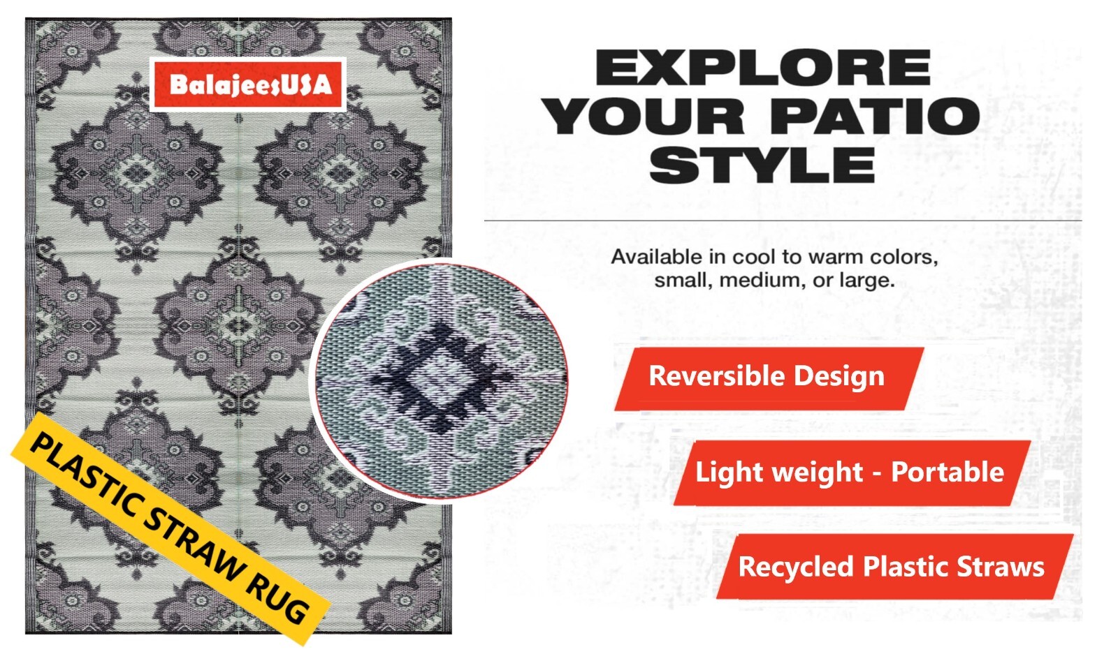 camper mat Plastic Straw Rugs Patio reversible Grey,Green 6’x9′ used-Display