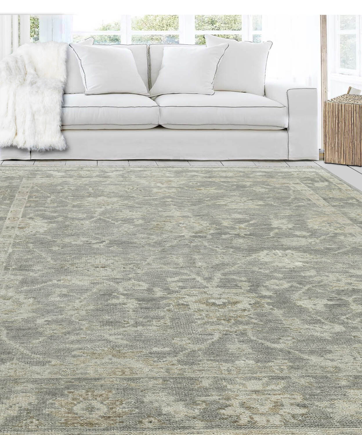 LoomBloom Multi Sizes Hand Knotted 100% Wool Oushak Traditional Area Rug Gray