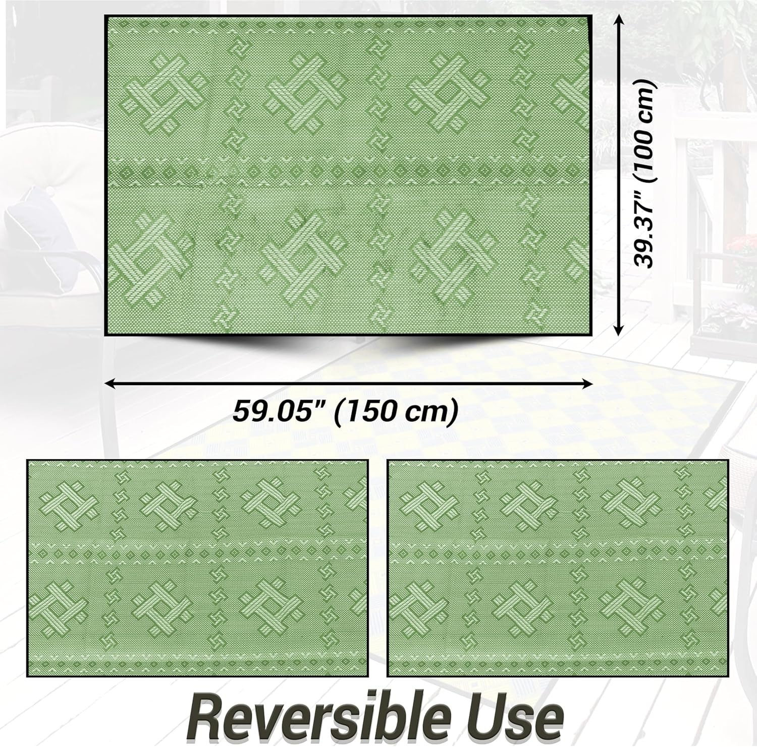 Stylish Recycled Plastic Outdoor Rug 5′ x 3.3′ – Perfect for Gardens & Balconies