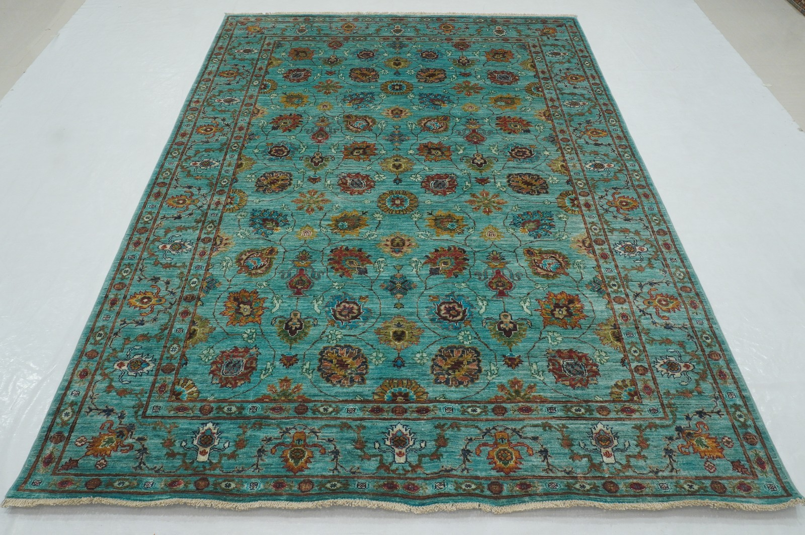 6×8 ft Turquoise Blue Afghan Hand Knotted Wool Oriental Rug
