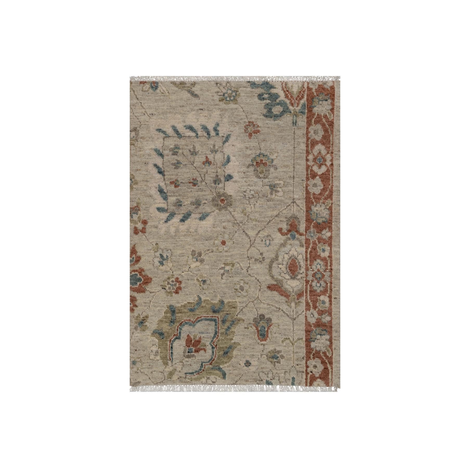 2’2″x3’1″ Beige Broken Pattern Oushak Design Hand Knotted Wool Sample Rug R91464