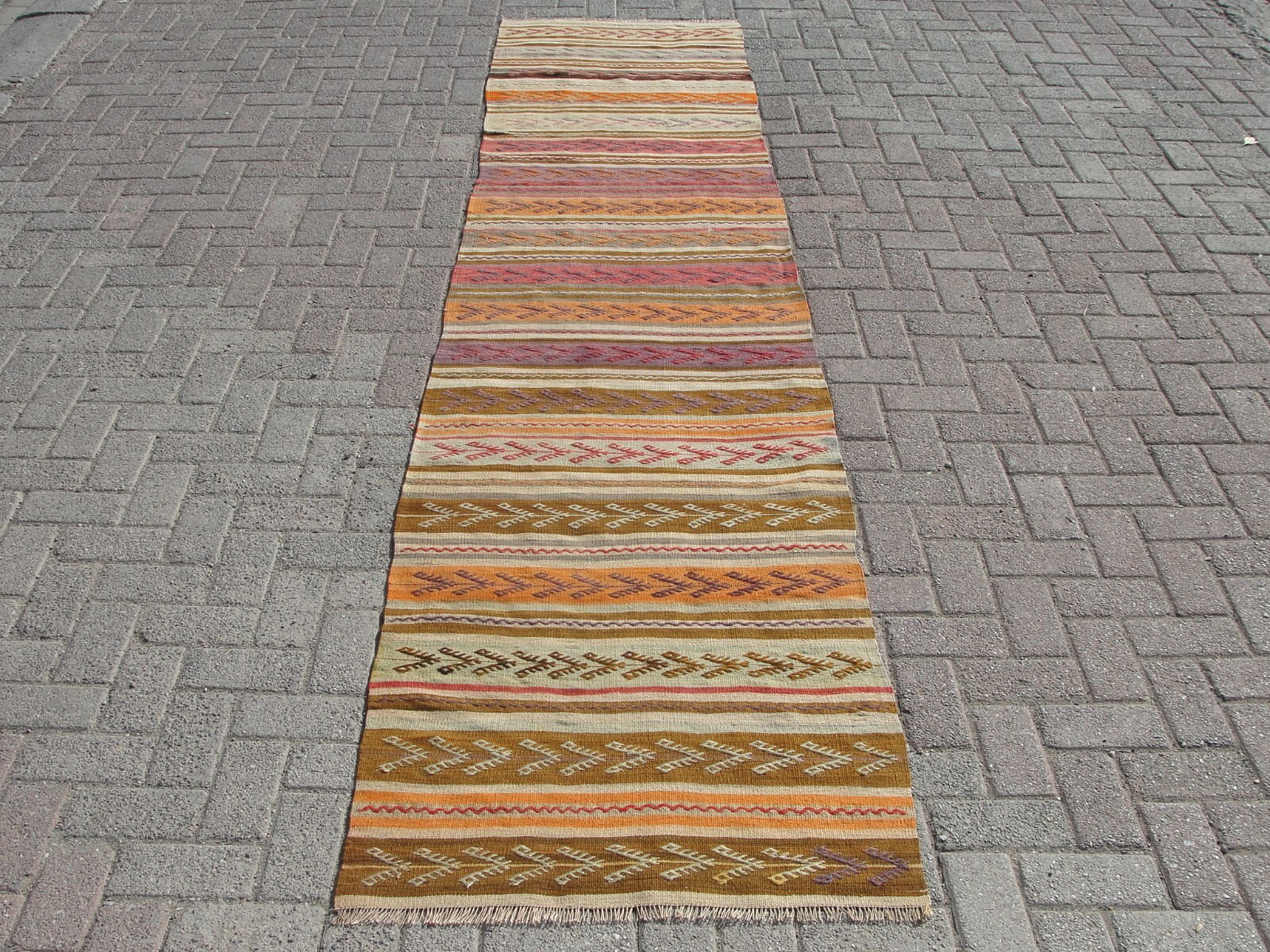 2×12 Long Kilim Rug Runner, vintage rug, Handmade runner striped