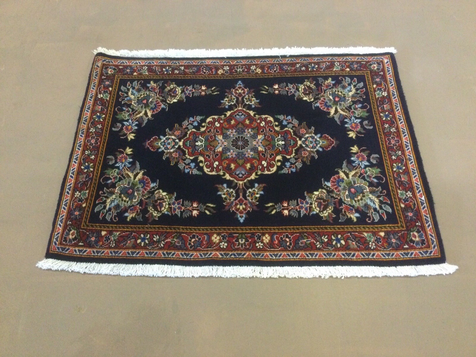 2’.5” X 3’.3” Navy Blue Red Traditional Floral Hand Knotted Oriental Area Rug
