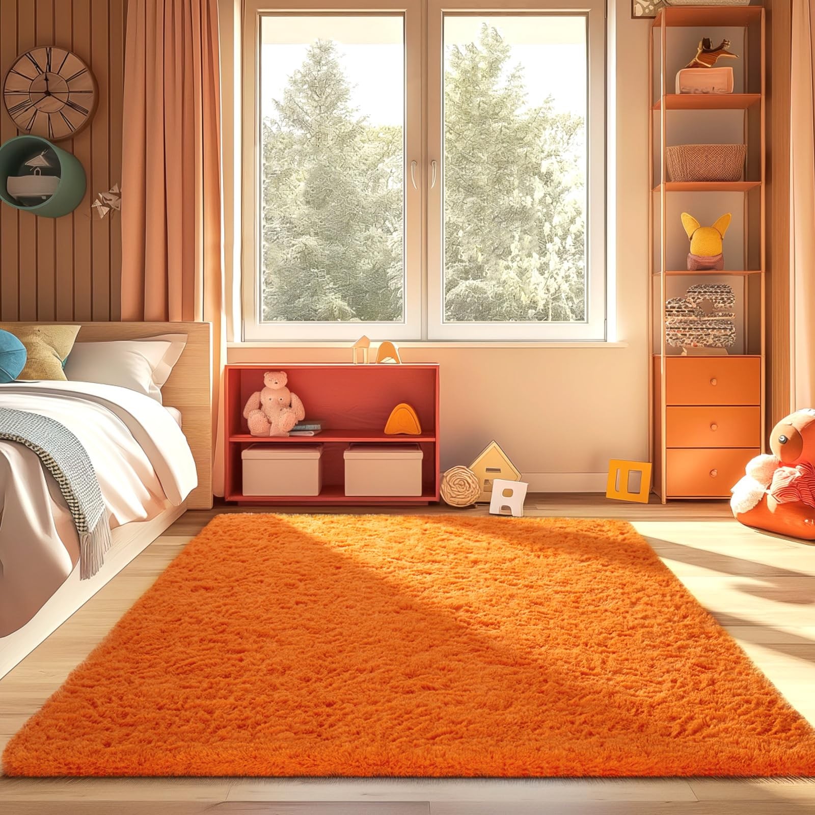 Orange Fall Rugs for Bedroom Living Room, Fluffy Fuzzy Furry Carpet, Plush So…