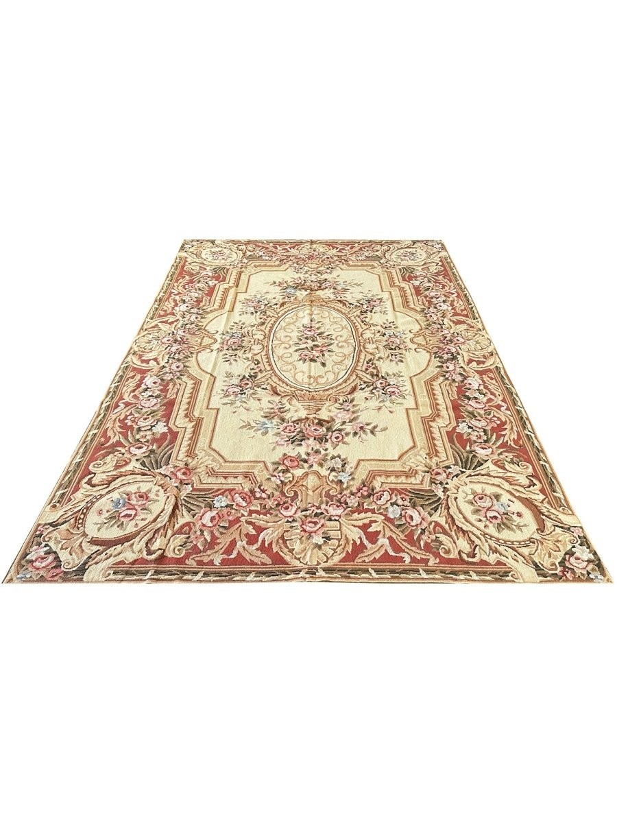 6×9 French Needlepoint Wool Rug – Aubusson Floral Medallion – Free US Shipping