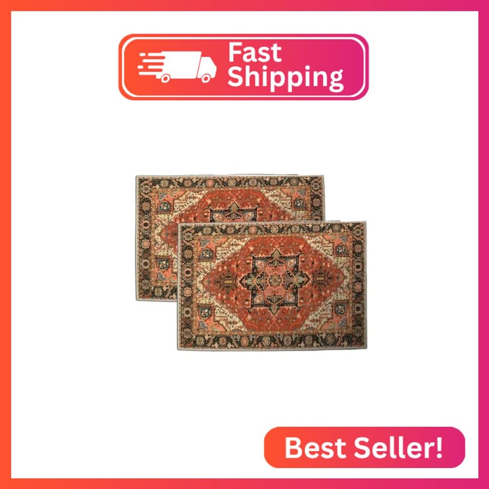 2 Pcs Area Rugs 18″ x 30″ Washable Non Slip Retro Floor Mat Area Rug Absorbent E