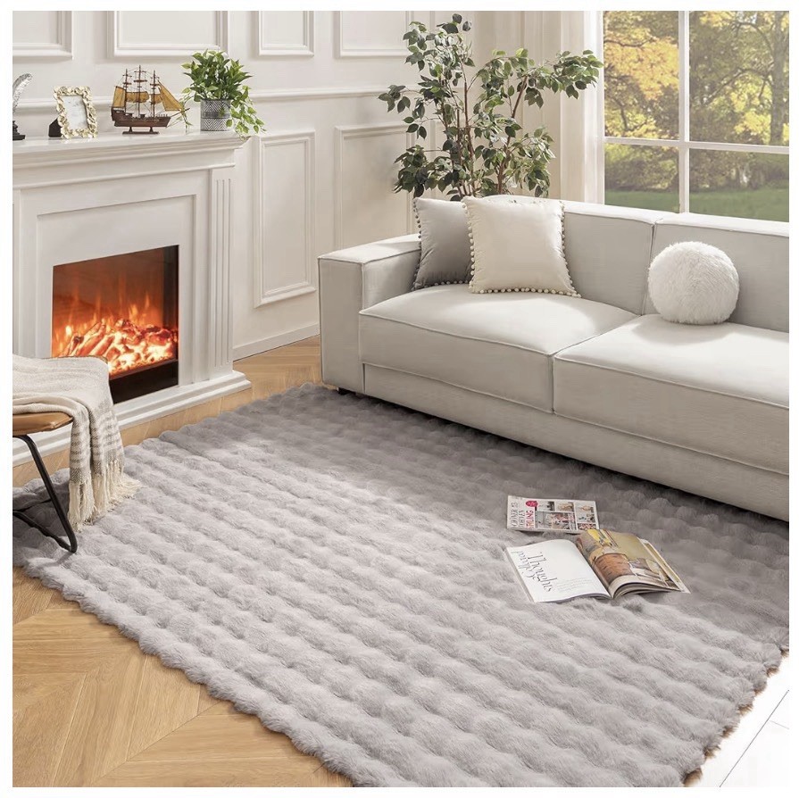 Ashler Home Deco Faux Fur Area Rug, Light Grey, 6×9 FT New