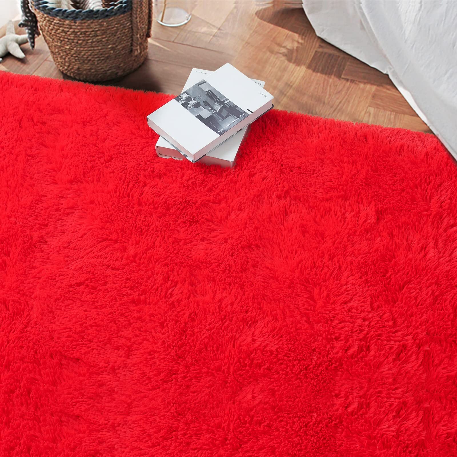 Red Shaggy Runner Rug 2×4 Fluffy Hallway Runners for Bedroom Bedside Soft Rug…