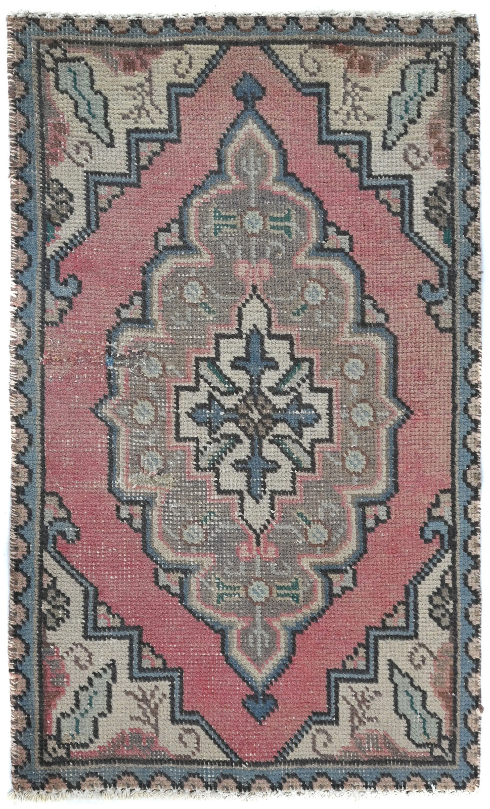 1’7X2’7 ft Semi-Antique Distressed Oriental Rug Muted Red Floral Design Carpet