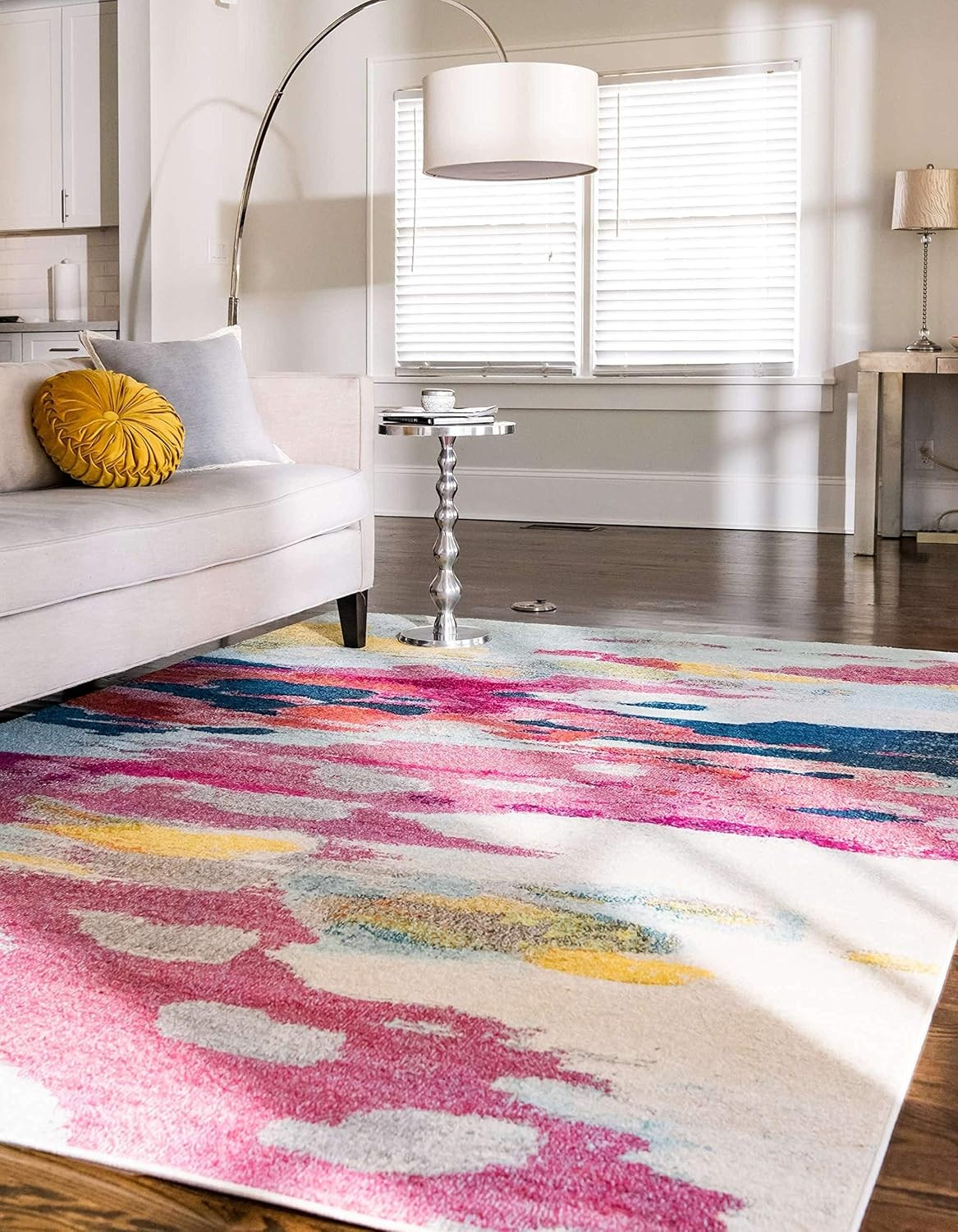 Vibrant Abstract Area Rug – Estrella Collection, Pink/Ivory, 9′ x 12