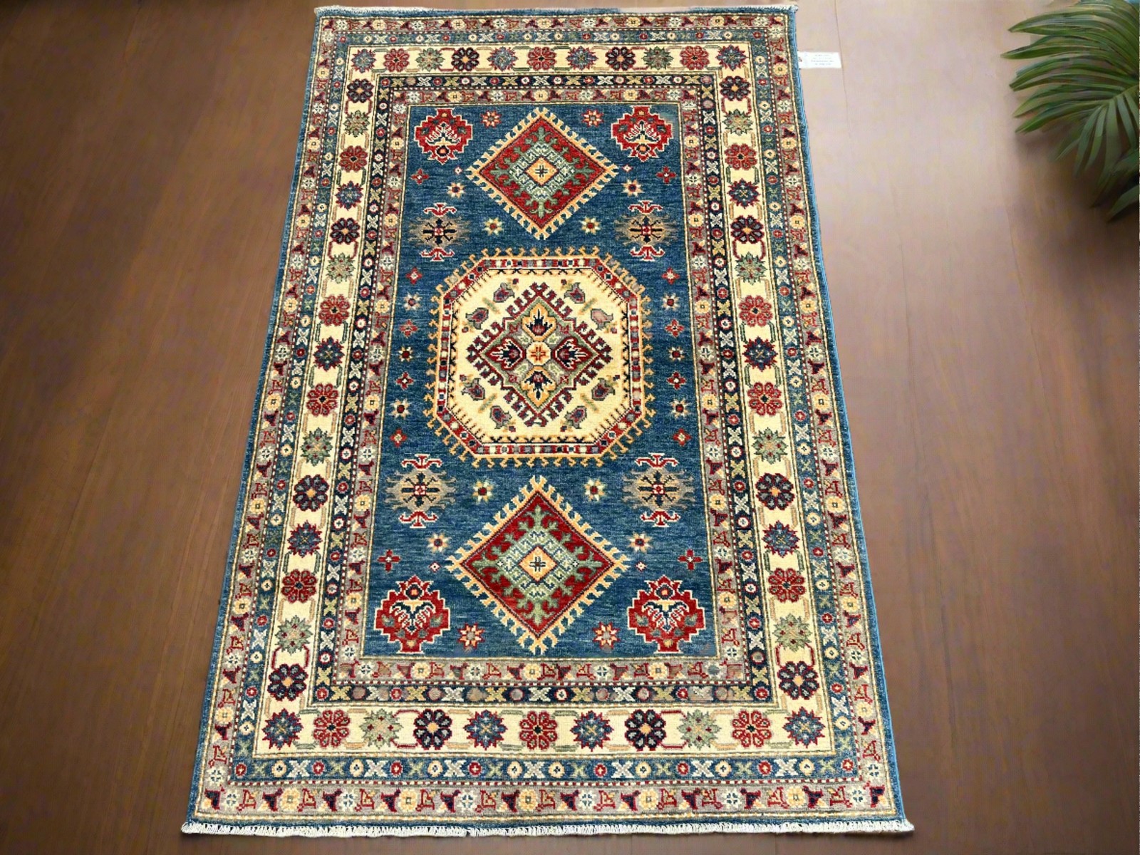 Kazak Light Blue 4X6 Wool Handmade Rug # 13849