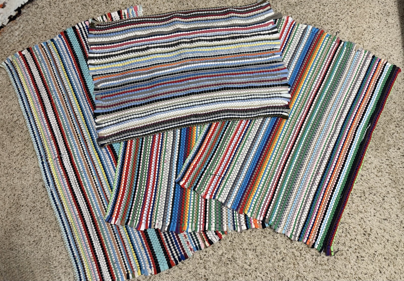 4 Piece Set of Cottage Core Rag Rugs Hand Made Vintage Shabby Chic