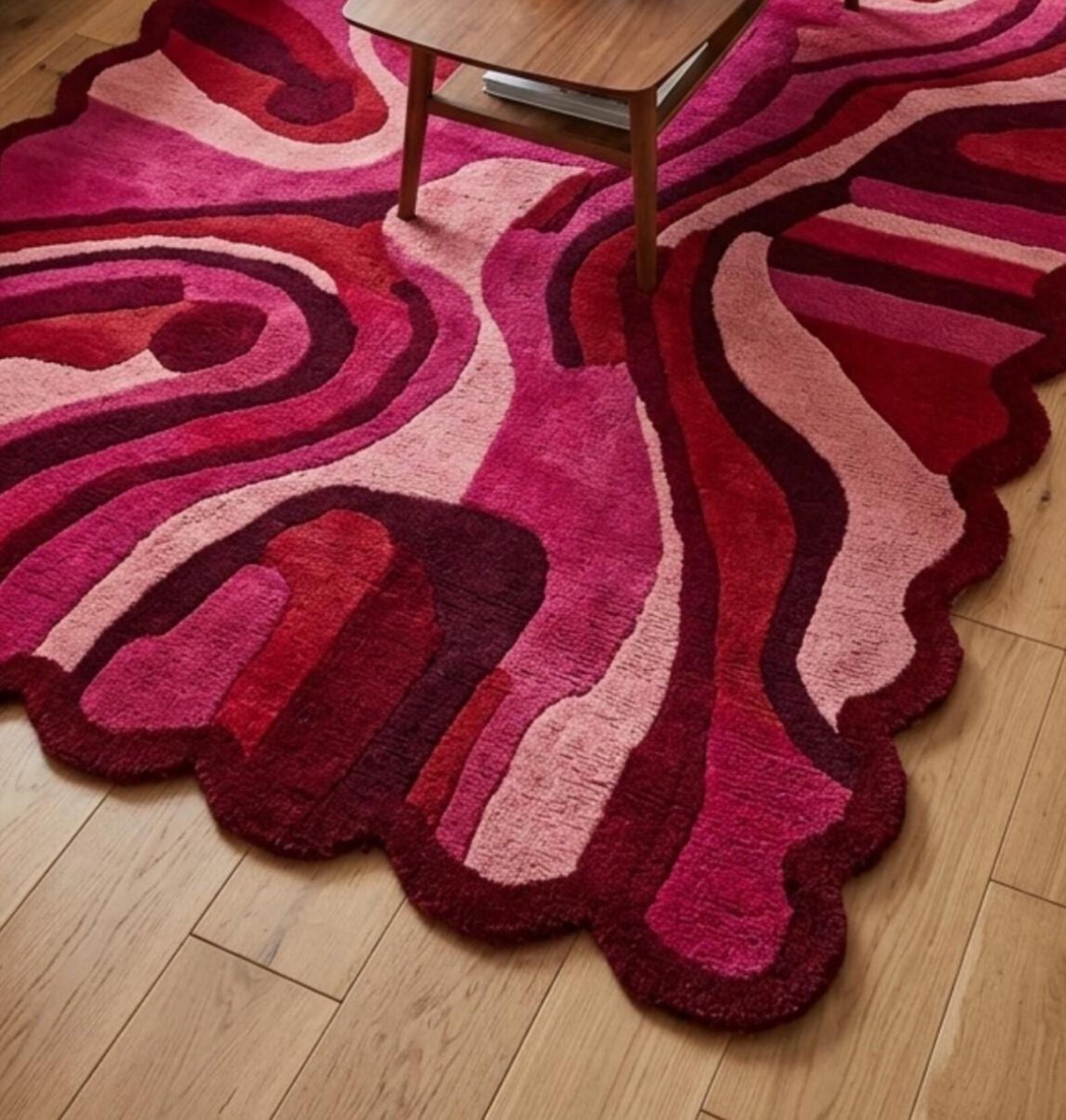 Pink Abstract Rug, Irregular Shape Rug, Modern Area Rug, Wavy Pattern Carpet,