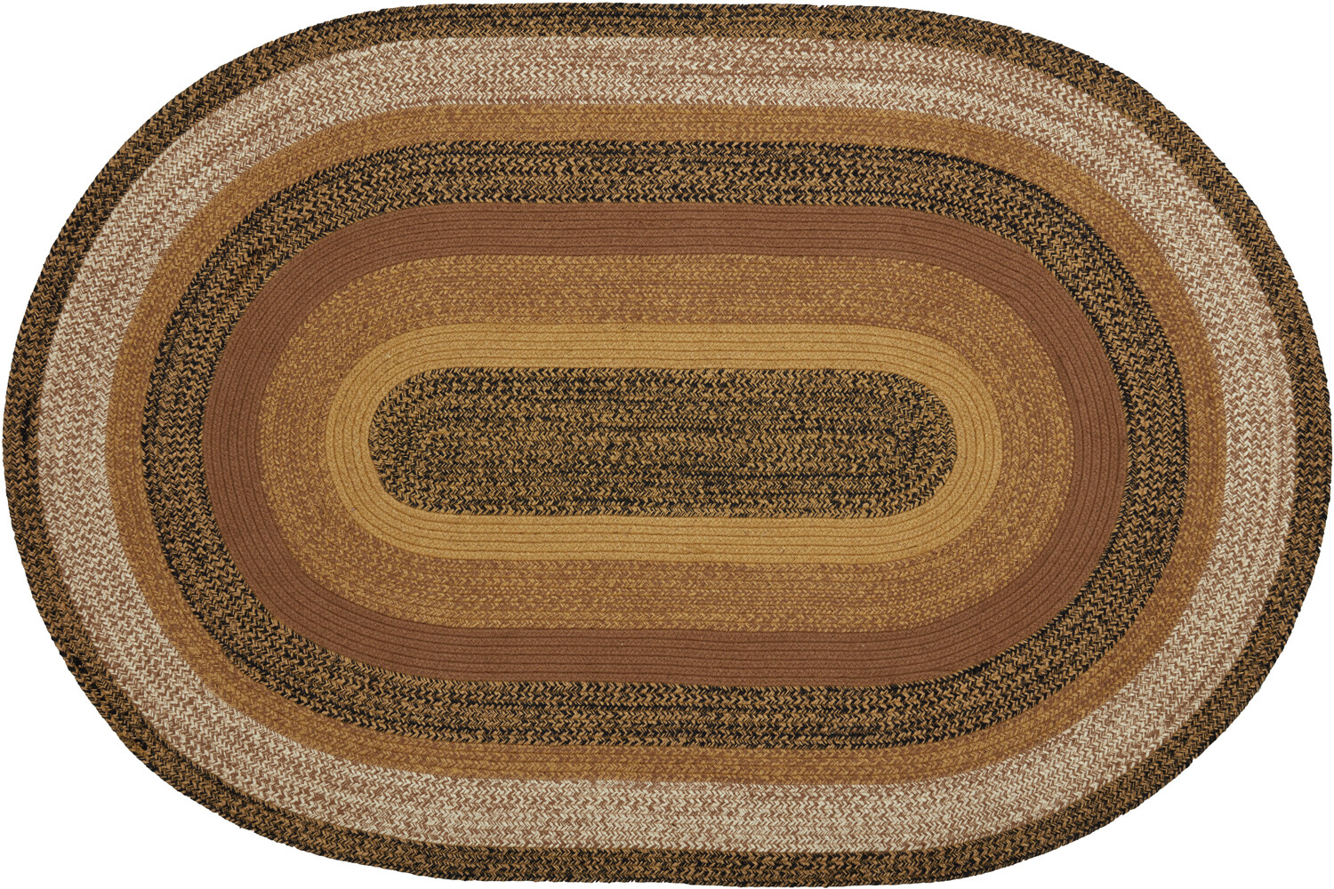 Eco-Friendly Braided Oval Rug Country Caramel Brown w/ Non-Slip Pad Kettle Grove