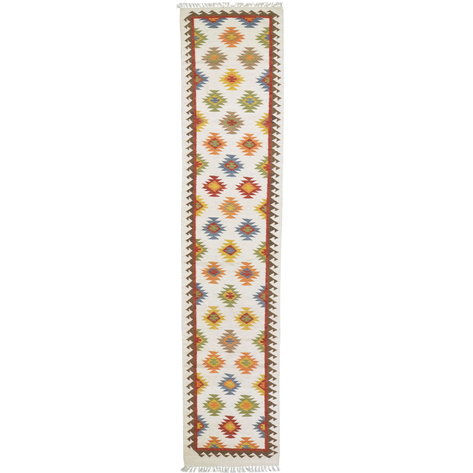 Hand-Woven Indo Durrie Tribal Design Handmade 100% Wool Rug (Size 2.6 X 11.6) Br