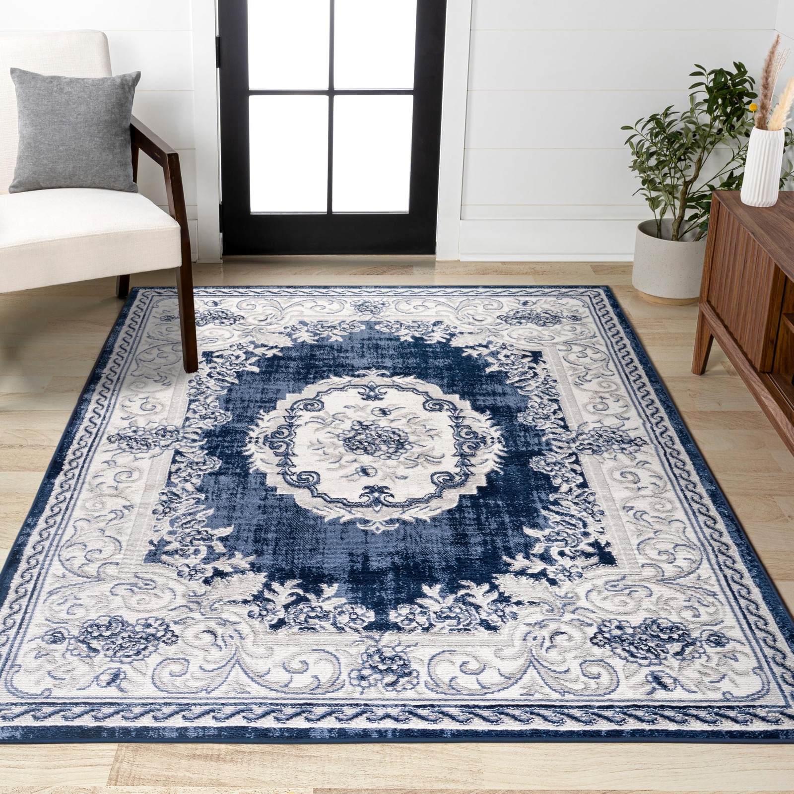 Jonathan Y Rosalia Cottage Medallion Ivory/Navy Indoor Area Rug 3X5 Bohemian