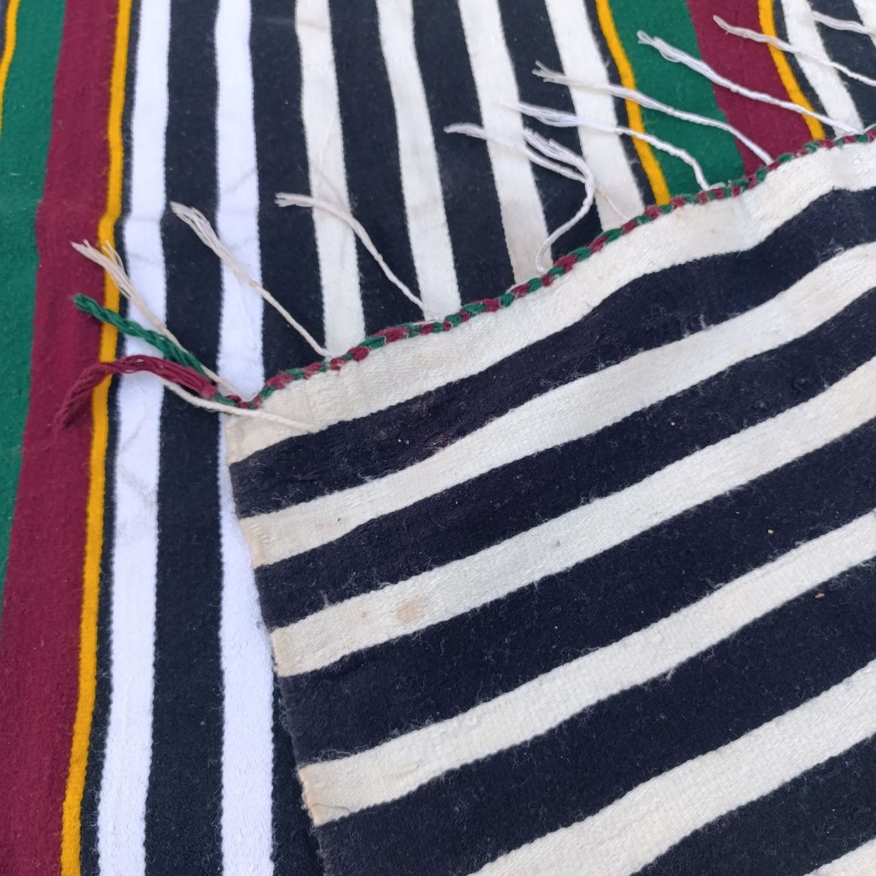 Vintage Algerian Ghardaia Wool Rug Traditional Berber Striped Carpet 60 X 52 in