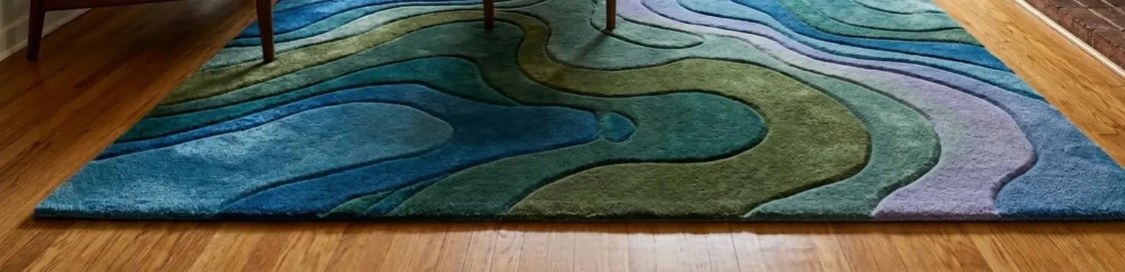 6X9 Hand Tufted Abstract Wave Area Rug – 8×10 ft | Blue & Green Carved Wool Rug