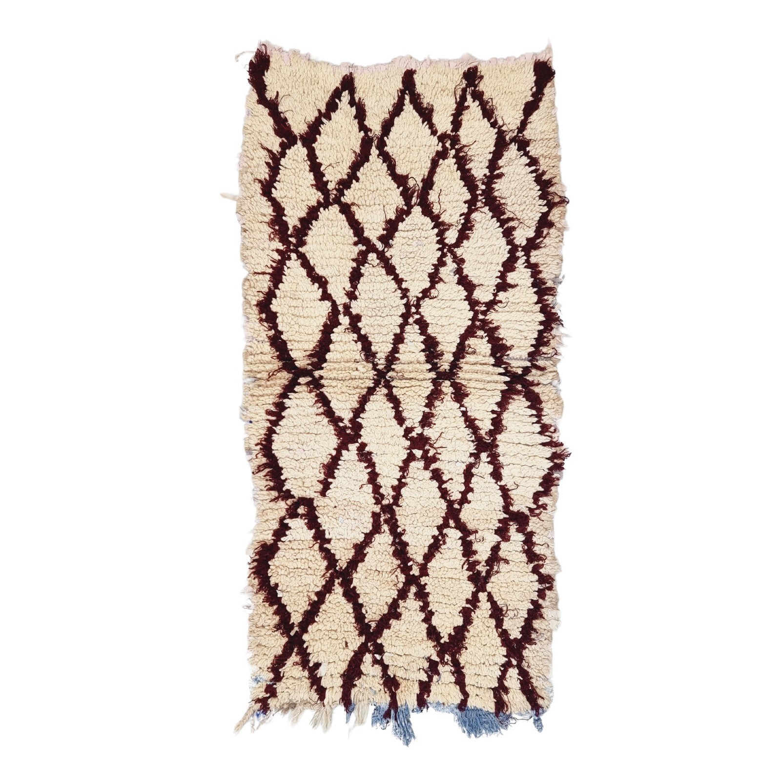 Moroccan Handmade Vintage Rug 2’5×4’6 Berber Geometric Brown & White Wool Carpet