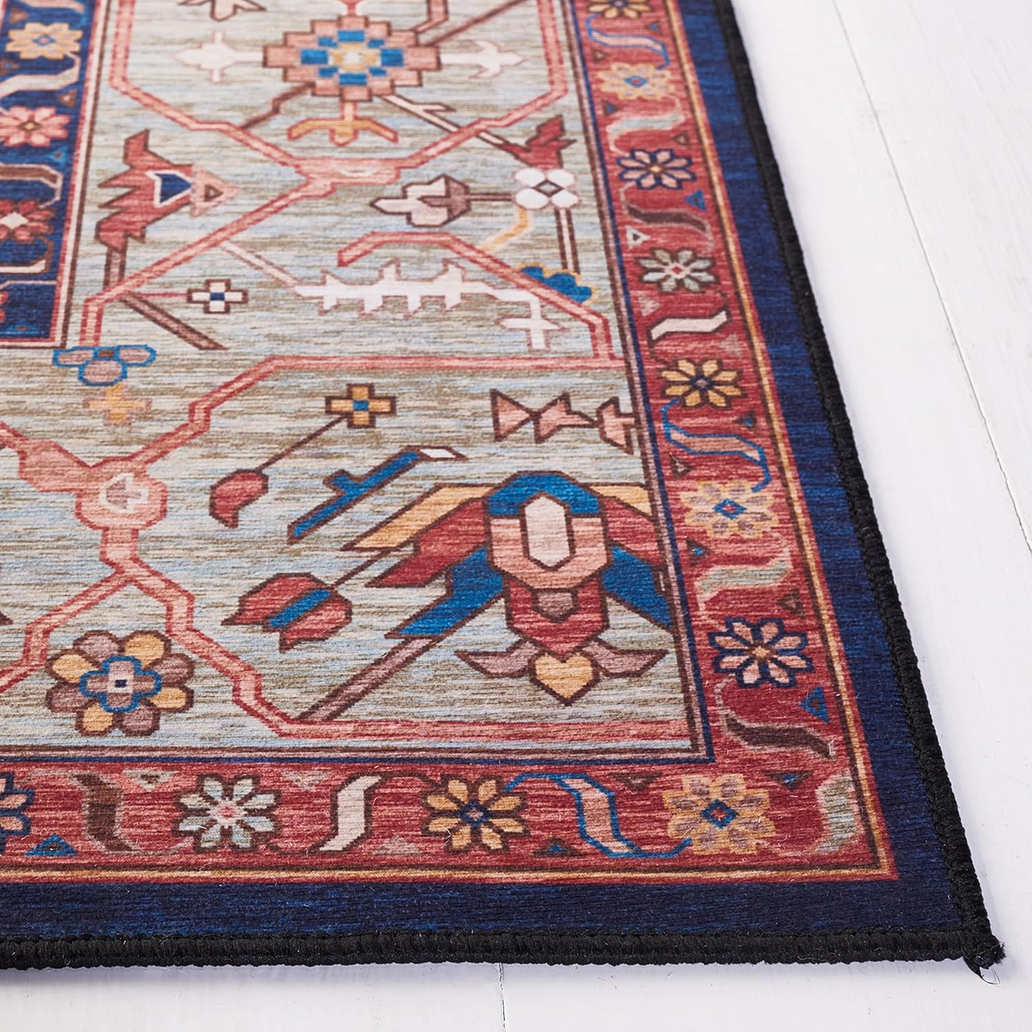 Tucson Washable Rug 6′ Square – Rust & Blue, Slip Resistant, Easy Care