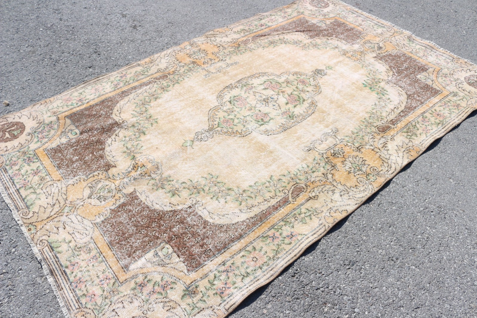 5×8,5 ft Rug, Turkish Vintage Large Rug, Brown Wool Rug