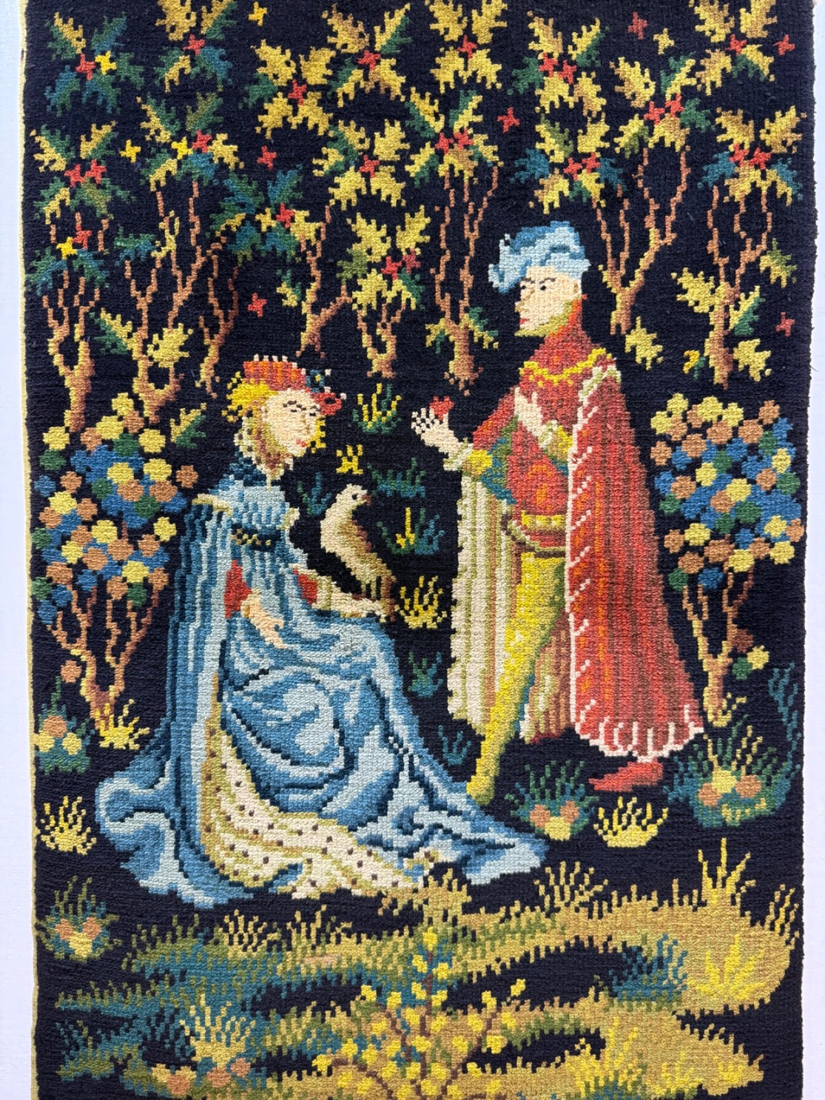 Vintage Fabulous Hand Knotted Aubusson Medieval Tapestry Style European Wool Rug