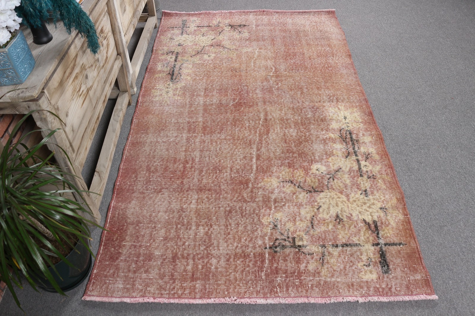 3,9×6,8 ft Rug, Area Turkish Rug, Red Ikat Rug