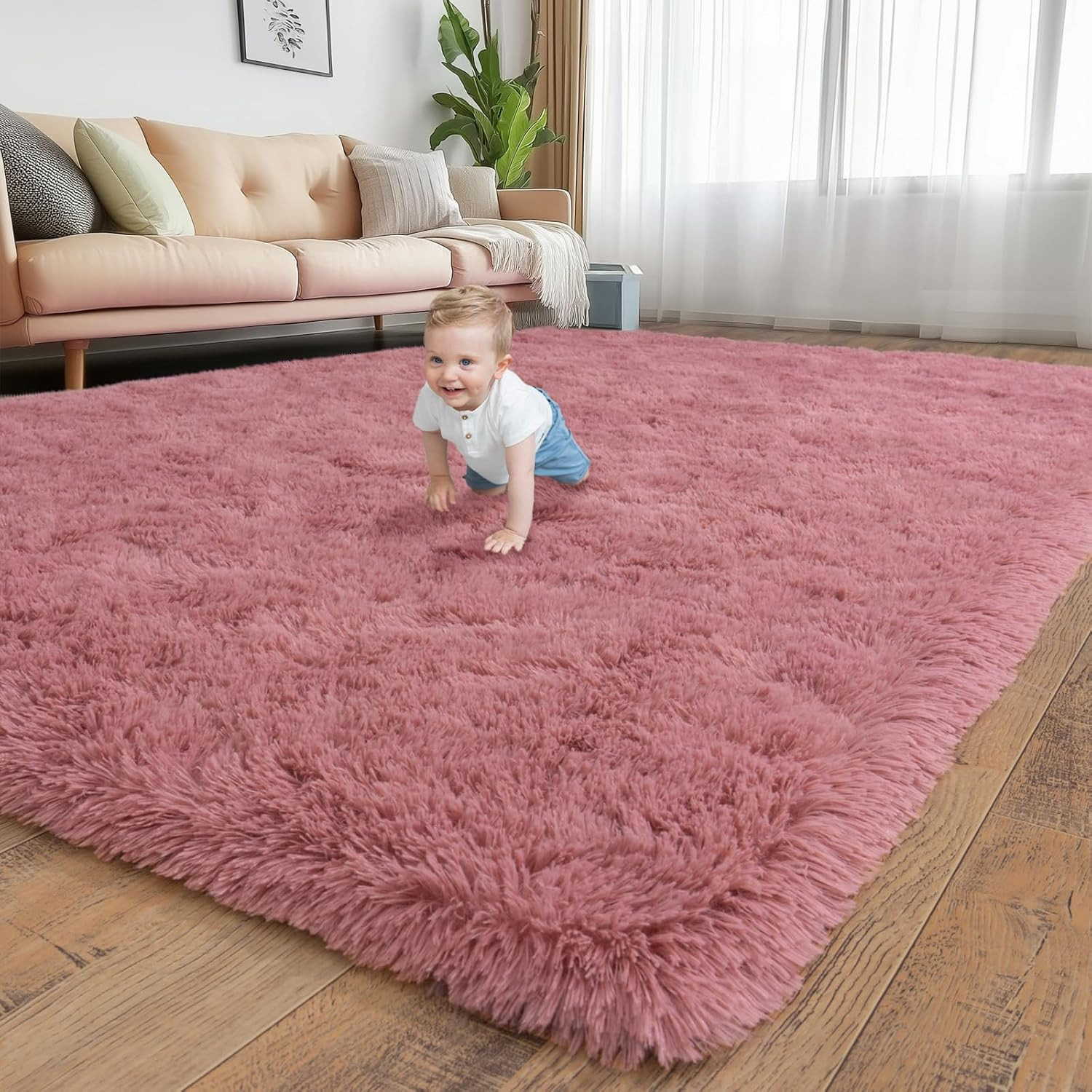 8X10 Large Area Rugs for Living Room, Ultra Soft Purple Big Shag Rug for Bedroom