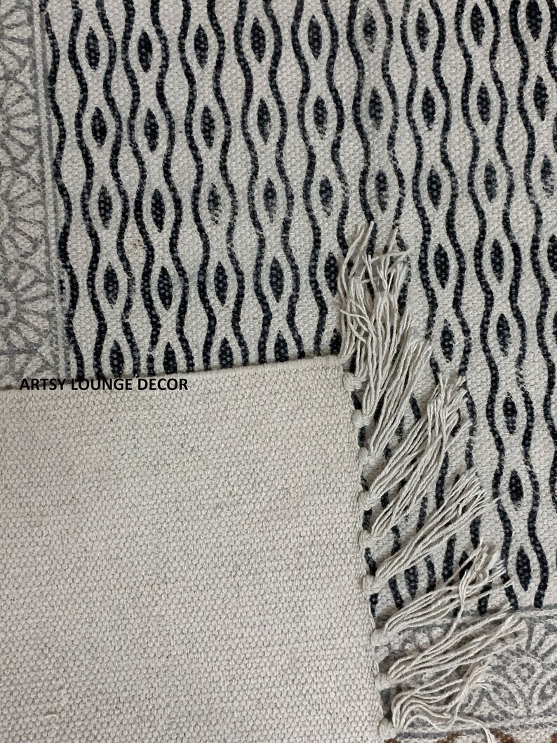 Handmade Cotton Rug Navajo Kilim Rug Block Print Rug Bohemia Area Rug Home Decor