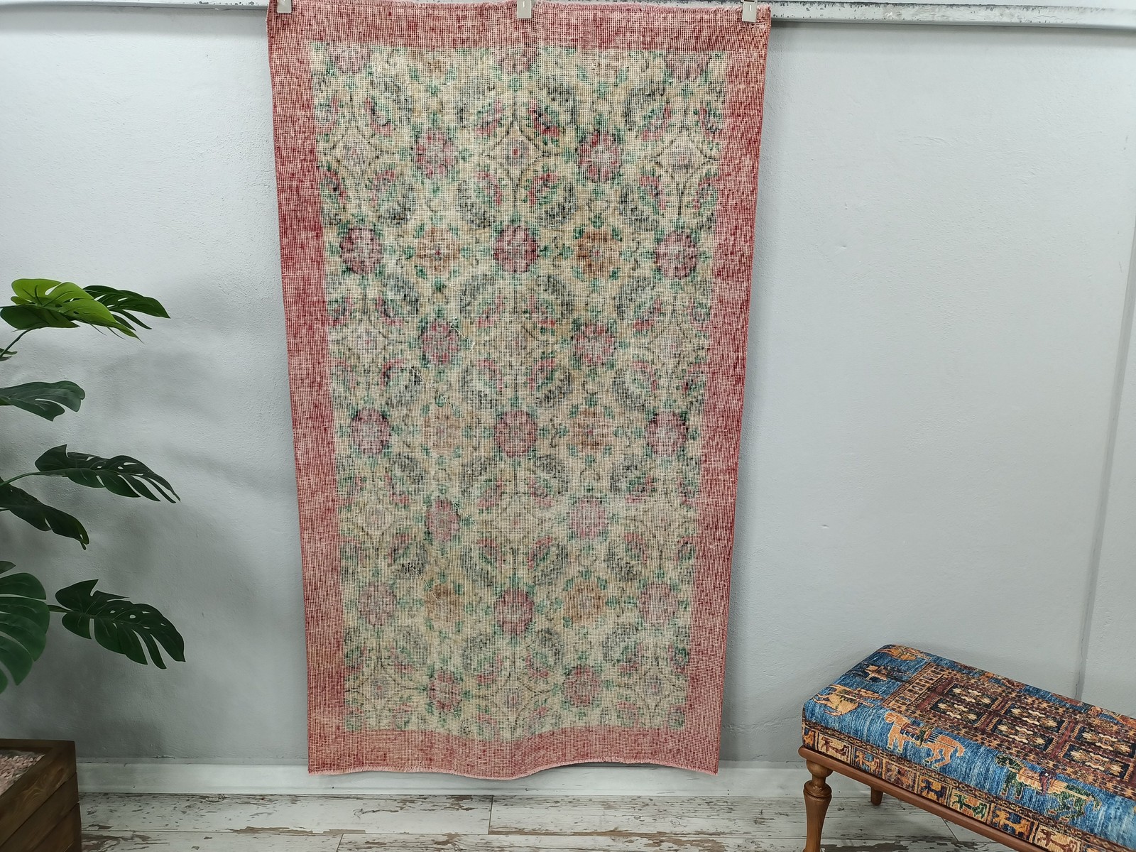 Floral Oushak Rug Vintage Handmade Wool Turkish 3.7×6.2 Ft Eco Friendly