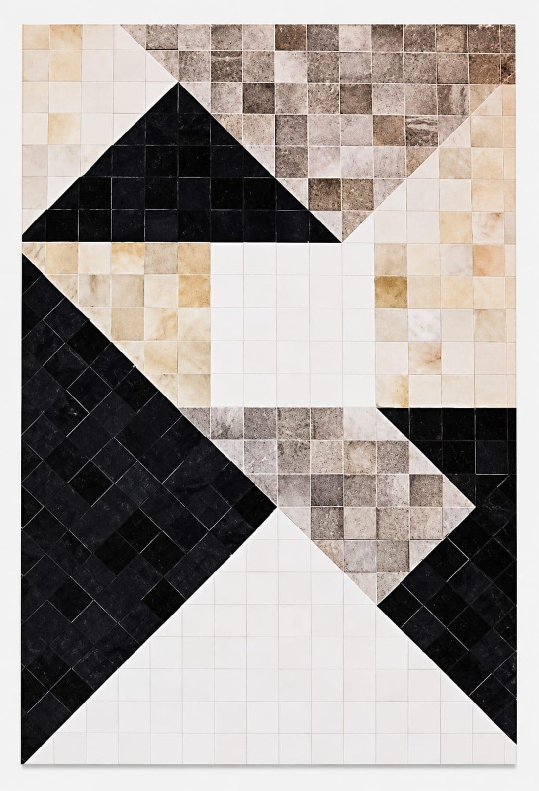 Modern Geometric Cowhide Patchwork Rug Handmade Leather Area Rug Black Ivory Bei