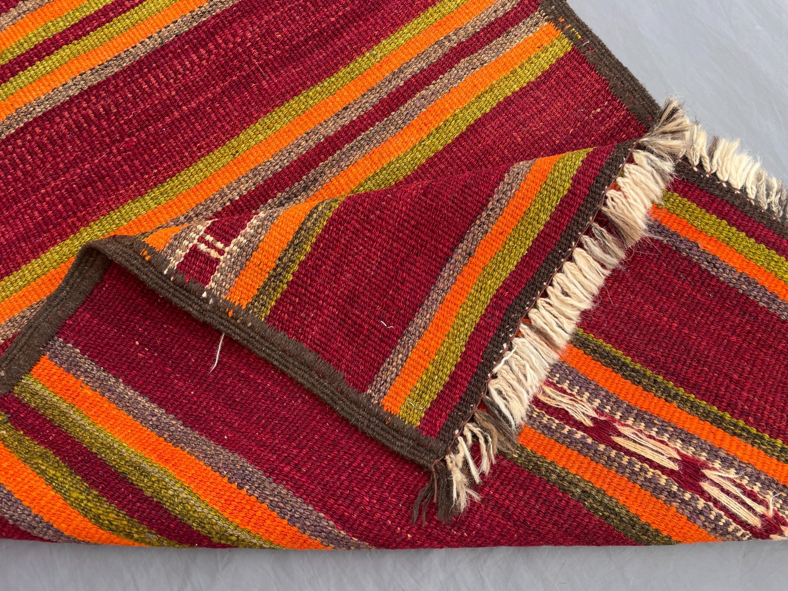 2’4 x 7’10 Ft Rich Red Afghan Kilim Runner Handmade Flatweave Striped Rug Bold