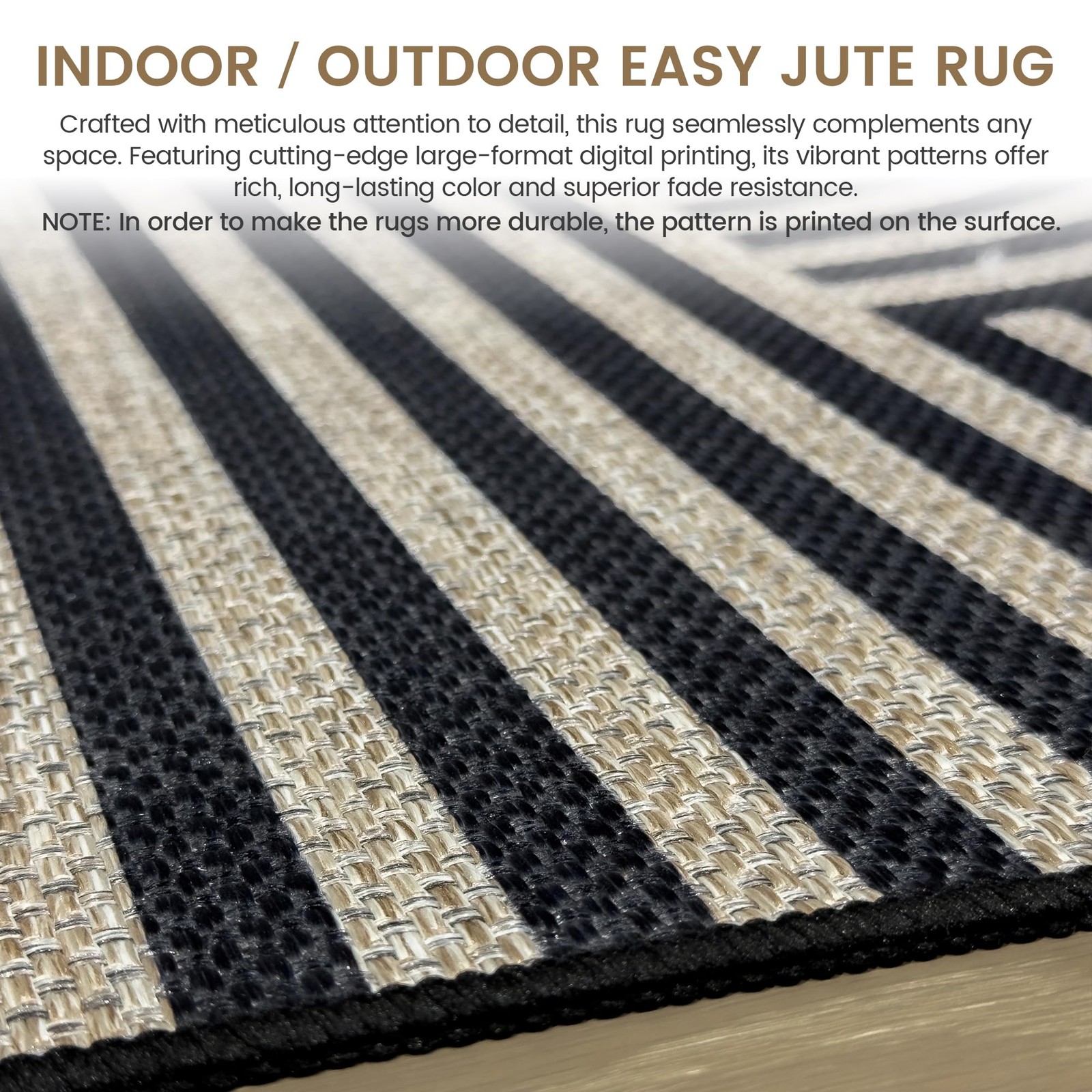 Washable Modern Easy Jute Runner Rug 2×6, Neutral Abstract Boho Geometric Out…