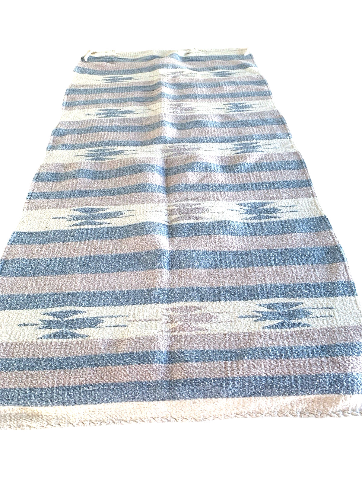 Woven Striped Soft Throw Blanket Serape Rug Yoga Mat Blue Pink Beige 60 x 29