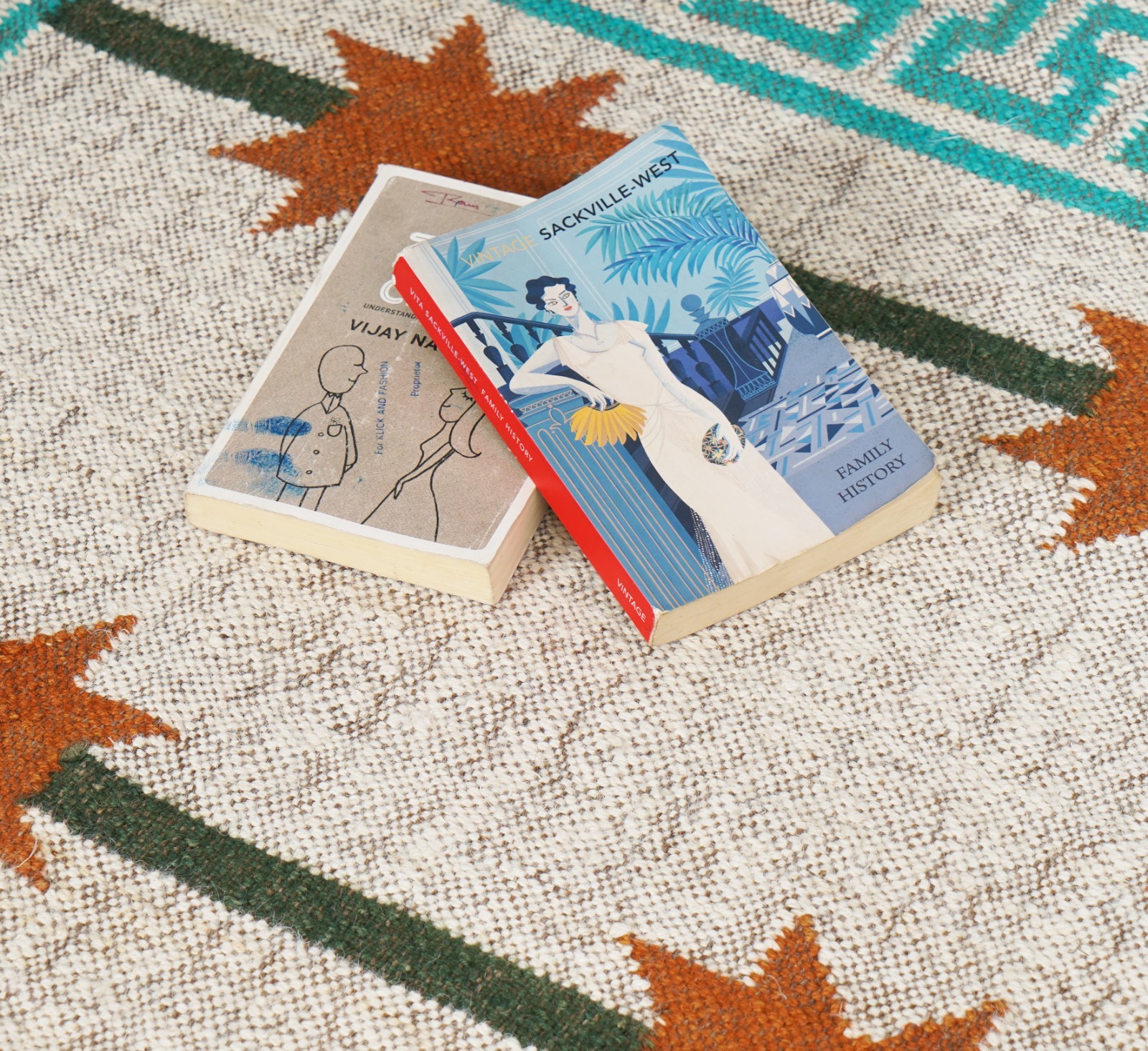 Handwoven Wool Jute Kilim Rug, Rust Brown & Natural Ivory Starburst Area Rug