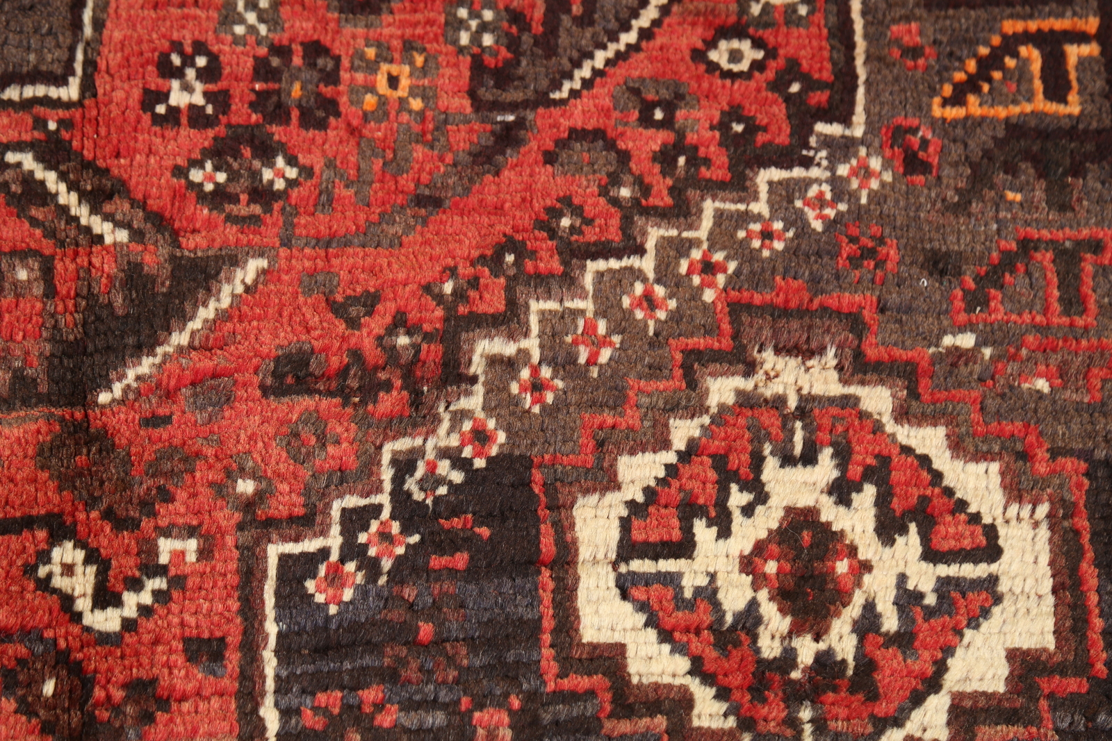 Vintage Geometric Hand-knotted Nomad Rug 4×5 Rust Wool Tribal Traditional Carpet
