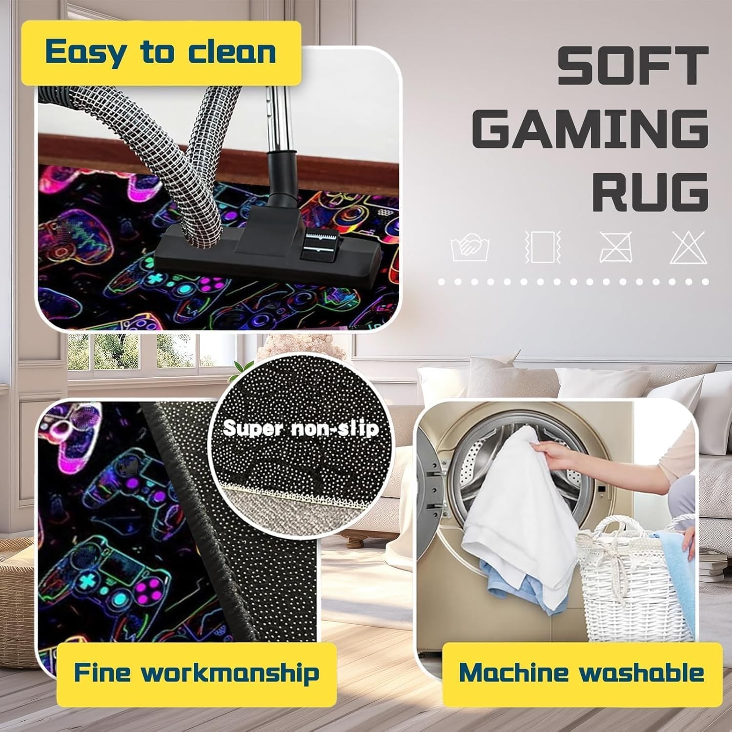 47×31 Inch Gaming Area Rug Video Game Controller Print Bedroom Playroom Carpet