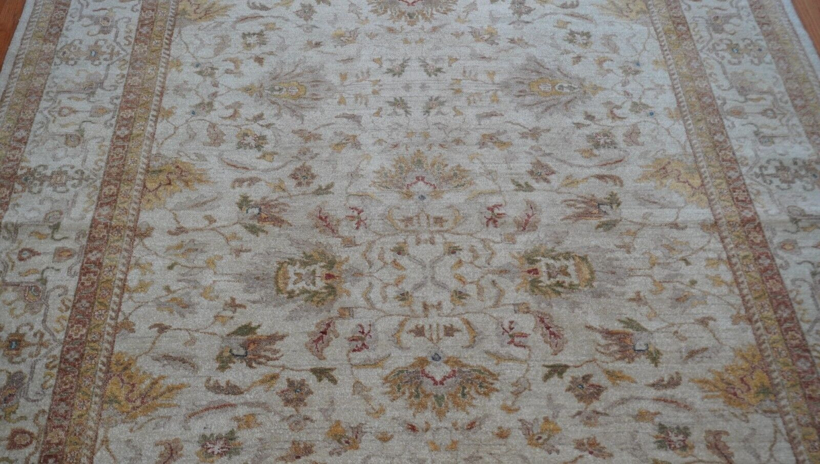 Oushak Agra Style Hand Knotted Wool 8’4″ x 11’9″ Beige Tan Ivory Oriental rug